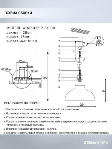 Подвесной светильник Seven Fires Tramin WD3502/1P-BK-GD Подвесной светильник Seven Fires Tramin WD3502/1P-BK-GD