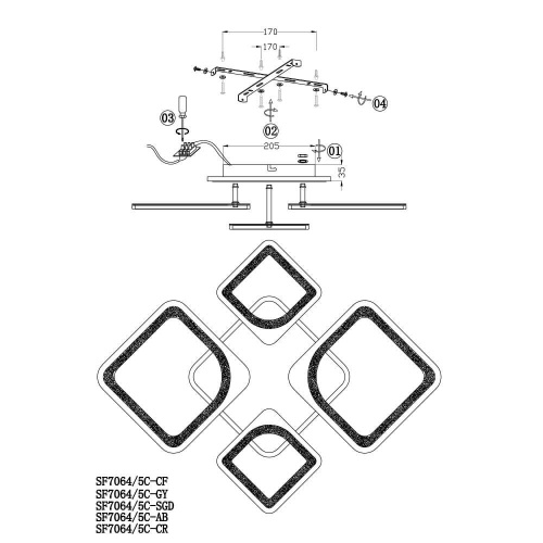 Потолочная люстра Seven Fires Kalle SF7064/5C-GY-BL Потолочная люстра Seven Fires Kalle SF7064/5C-GY-BL