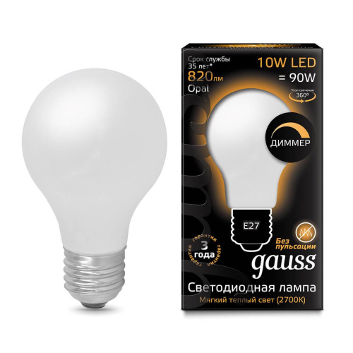 Лампа светодиодная диммируемая Gauss филаментная E27 10W 2700К матовая 102202110-D Лампа светодиодная диммируемая Gauss филаментная E27 10W 2700К матовая 102202110-D