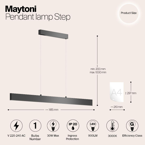 Подвесной светодиодный светильник Maytoni Step P010PL-L30B Подвесной светодиодный светильник Maytoni Step P010PL-L30B