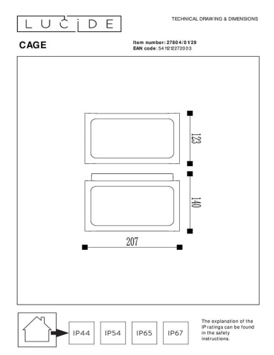 Уличный настенный светильник Lucide Cage 27804/01/29 Уличный настенный светильник Lucide Cage 27804/01/29