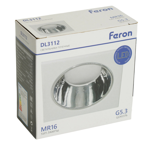 Светильник встраиваемый Feron DL3112 потолочный MR16 G5.3 белый + хром 51406 Светильник встраиваемый Feron DL3112 потолочный MR16 G5.3 белый + хром 51406
