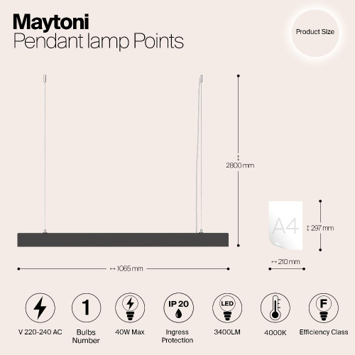 Подвесной светодиодный светильник Maytoni Vinder P050PL-L40B4K Подвесной светодиодный светильник Maytoni Vinder P050PL-L40B4K