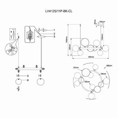 Подвесная люстра Lumien Hall Lovrenc LH4125/11P-BK-CL Подвесная люстра Lumien Hall Lovrenc LH4125/11P-BK-CL