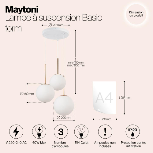 Подвесная люстра Maytoni Basic form MOD321PL-03G Подвесная люстра Maytoni Basic form MOD321PL-03G