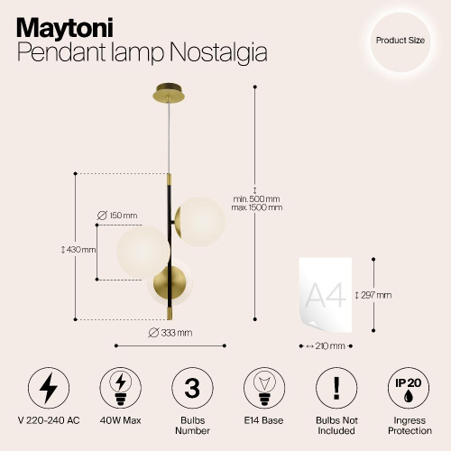 Подвесной светильник Maytoni Nostalgia MOD048PL-03G Подвесной светильник Maytoni Nostalgia MOD048PL-03G