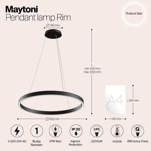 Подвесной светодиодный светильник Maytoni Rim MOD058PL-L32B4K Подвесной светодиодный светильник Maytoni Rim MOD058PL-L32B4K