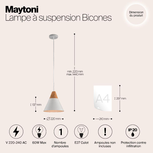 Подвесной светильник Maytoni Bicones P359-PL-01-W Подвесной светильник Maytoni Bicones P359-PL-01-W