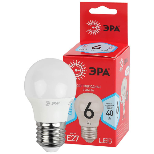 Лампа светодиодная ЭРА E27 6W 4000K матовая ECO LED P45-6W-840-E27 Б0020630 Лампа светодиодная ЭРА E27 6W 4000K матовая ECO LED P45-6W-840-E27 Б0020630