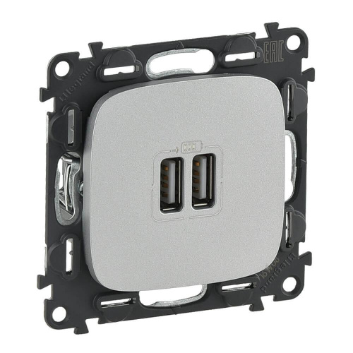 Розетка USB двойная Legrand Valena Allure 240V/5V 1500mA алюминий 754997 Розетка USB двойная Legrand Valena Allure 240V/5V 1500mA алюминий 754997