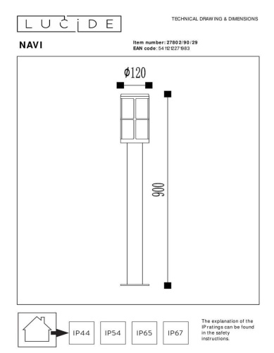 Уличный светильник Lucide Navi 27802/90/29 Уличный светильник Lucide Navi 27802/90/29
