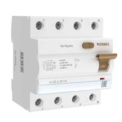 Устройство защитного отключения Werkel 3P+N 63A 30mА АС 6kА W914P636 4690389193200 Устройство защитного отключения Werkel 3P+N 63A 30mА АС 6kА W914P636 4690389193200