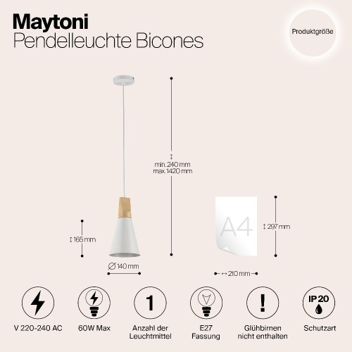 Подвесной светильник Maytoni Bicones P359-PL-140-W Подвесной светильник Maytoni Bicones P359-PL-140-W