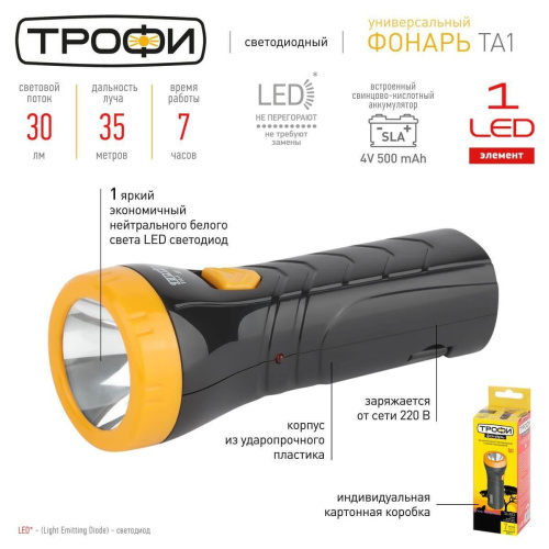 Ручной светодиодный фонарь ЭРА Трофи аккумуляторный 138х55 30 лм TA1 Б0005797 Ручной светодиодный фонарь ЭРА Трофи аккумуляторный 138х55 30 лм TA1 Б0005797