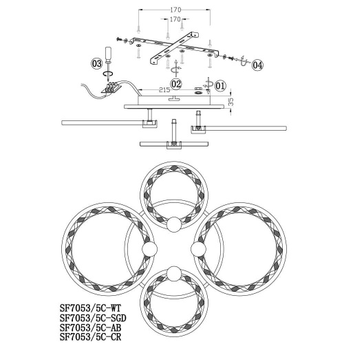 Потолочная люстра Seven Fires Floki SF7053/5C-WT-BL Потолочная люстра Seven Fires Floki SF7053/5C-WT-BL