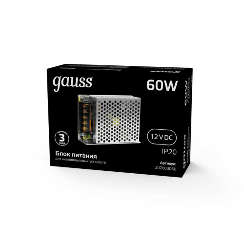 Блок питания Gauss Led Strip PS 12V 60W IP20 8A 202003060 Блок питания Gauss Led Strip PS 12V 60W IP20 8A 202003060