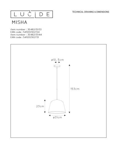 Подвесной светильник Lucide Misha 30482/31/33 Подвесной светильник Lucide Misha 30482/31/33