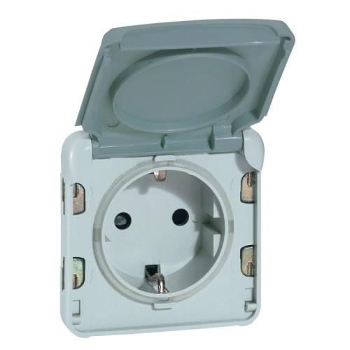 Розетка 2К+З Legrand Plexo 16A 250V с крышкой немецкий стандарт серая 069570 Розетка 2К+З Legrand Plexo 16A 250V с крышкой немецкий стандарт серая 069570