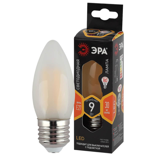Лампа светодиодная ЭРА E27 9W 2700K матовая F-LED B35-9w-827-E27 frost Б0046994 Лампа светодиодная ЭРА E27 9W 2700K матовая F-LED B35-9w-827-E27 frost Б0046994