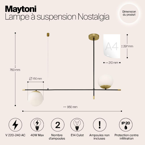 Подвесной светильник Maytoni Nostalgia MOD048PL-02G Подвесной светильник Maytoni Nostalgia MOD048PL-02G