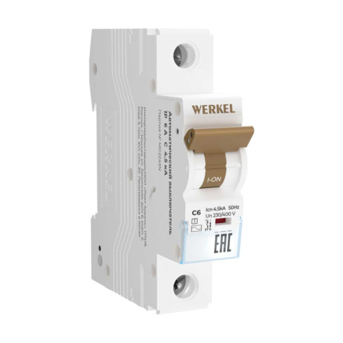 Автоматический выключатель Werkel 1P 6А C 4,5кА W901P064 4690389192388 Автоматический выключатель Werkel 1P 6А C 4,5кА W901P064 4690389192388