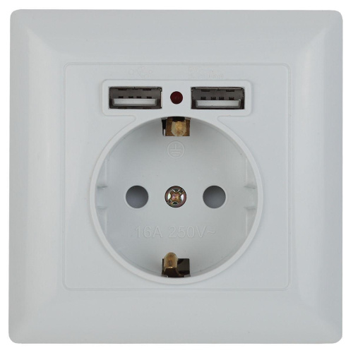 Розетка ЭРА Intro Solo Schuko P+E 16A 250V со шторками 2хUSB белый 4-410-01 Б0043403 Розетка ЭРА Intro Solo Schuko P+E 16A 250V со шторками 2хUSB белый 4-410-01 Б0043403