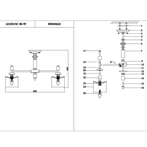 Потолочная люстра Lumien Hall Vivien LH1038/6C-NK-WT Потолочная люстра Lumien Hall Vivien LH1038/6C-NK-WT