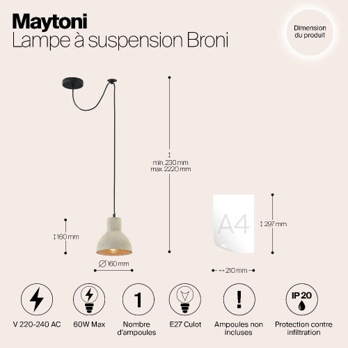 Подвесной светильник Maytoni Broni T434-PL-01-GR
