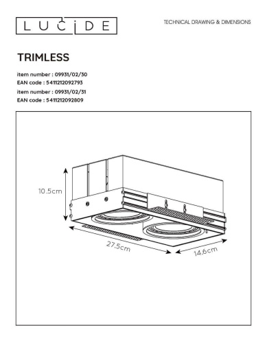 Встраиваемый светильник Lucide Trimless 09931/02/31 Встраиваемый светильник Lucide Trimless 09931/02/31