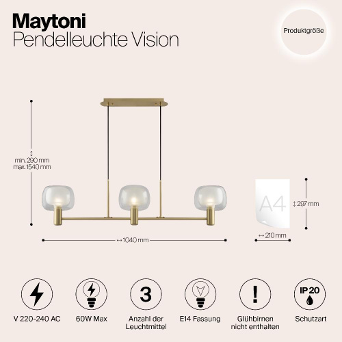 Подвесная люстра Maytoni Vision MOD411PL-03G Подвесная люстра Maytoni Vision MOD411PL-03G