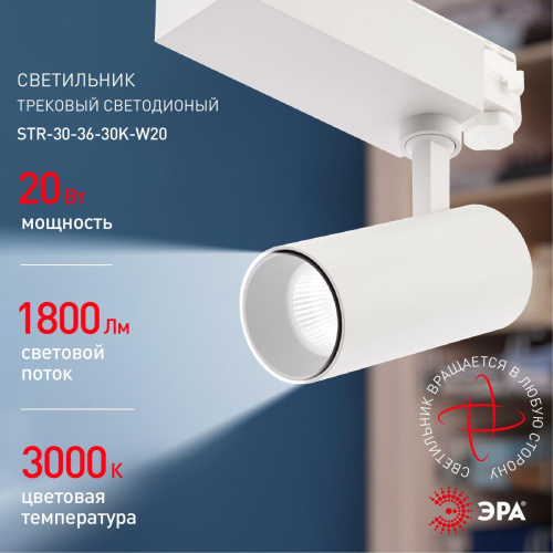 Трековый светодиодный светильник ЭРА SТR-30-36-30K-W20 Б0049772 Трековый светодиодный светильник ЭРА SТR-30-36-30K-W20 Б0049772