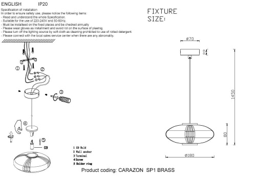 Подвесной светильник Crystal Lux Carazon SP1 Brass Подвесной светильник Crystal Lux Carazon SP1 Brass