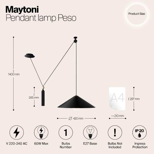 Подвесной светильник Maytoni Technical Peso P080PL-01B Подвесной светильник Maytoni Technical Peso P080PL-01B