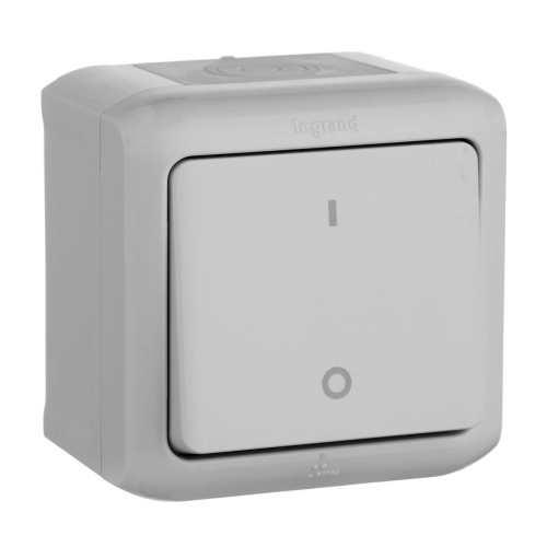 Выключатель одноклавишный двухполюсный Legrand Quteo 10A 250V IP44 серый 782339 Выключатель одноклавишный двухполюсный Legrand Quteo 10A 250V IP44 серый 782339