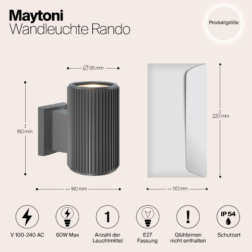 Настенный светильник Maytoni Rando O419WL-01GR Настенный светильник Maytoni Rando O419WL-01GR