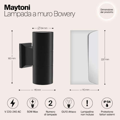 Уличный настенный светильник Maytoni Bowery O574WL-02B Уличный настенный светильник Maytoni Bowery O574WL-02B