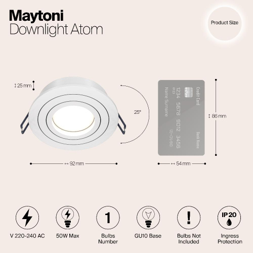Встраиваемый светильник Maytoni Atom DL023-2-01W Встраиваемый светильник Maytoni Atom DL023-2-01W