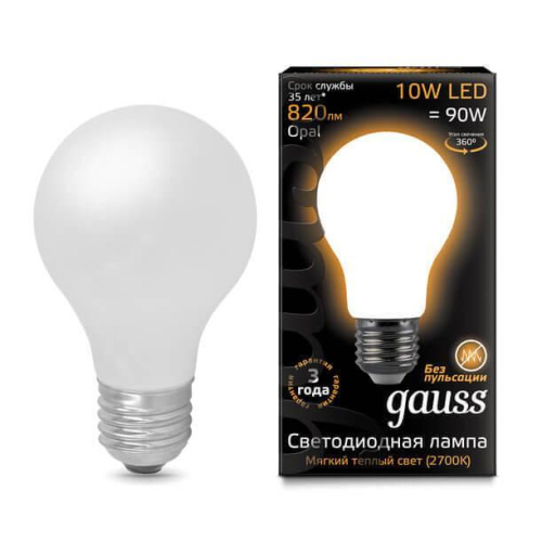 Лампа светодиодная филаментная Gauss E27 10W 2700К матовая 102202110 Лампа светодиодная филаментная Gauss E27 10W 2700К матовая 102202110