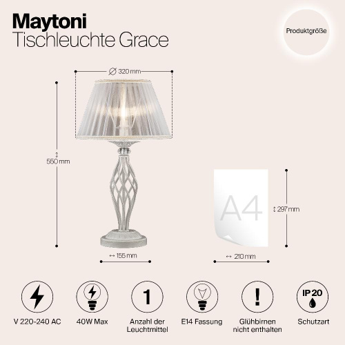 Настольная лампа Maytoni Grace ARM247-00-G Настольная лампа Maytoni Grace ARM247-00-G