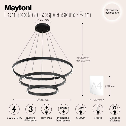 Подвесной светодиодный светильник Maytoni Rim MOD058PL-L100B4K Подвесной светодиодный светильник Maytoni Rim MOD058PL-L100B4K