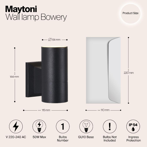 Уличный настенный светильник Maytoni Bowery O574WL-01B Уличный настенный светильник Maytoni Bowery O574WL-01B