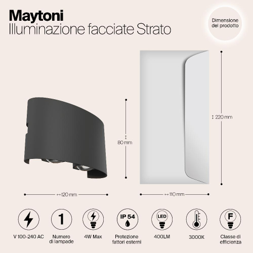 Уличный настенный светодиодный светильник Maytoni Strato O417WL-L4GR3K