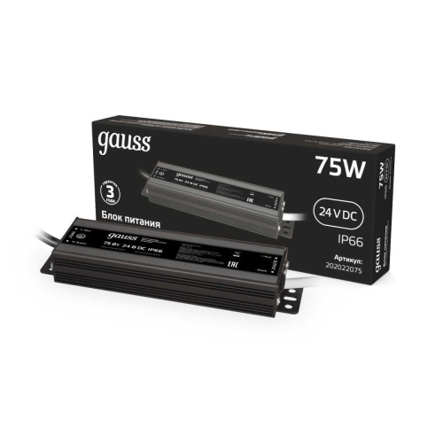 Блок питания Gauss 75W 24V IP66 202022075 Блок питания Gauss 75W 24V IP66 202022075