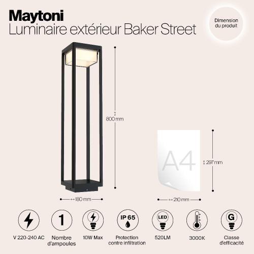 Ландшафтный светодиодный светильник Maytoni Baker Street O021FL-L10B3K Ландшафтный светодиодный светильник Maytoni Baker Street O021FL-L10B3K