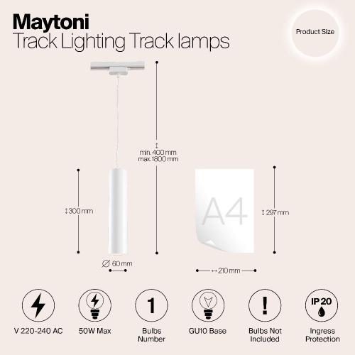 Трековый светильник Maytoni Track TR008-1-GU10-W