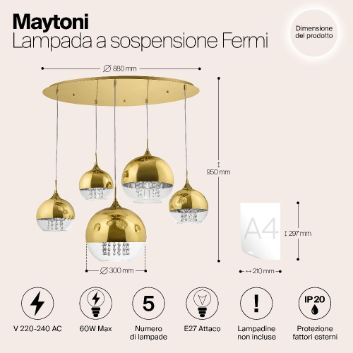 Подвесная люстра Maytoni Fermi P140-PL-170-5-G Подвесная люстра Maytoni Fermi P140-PL-170-5-G