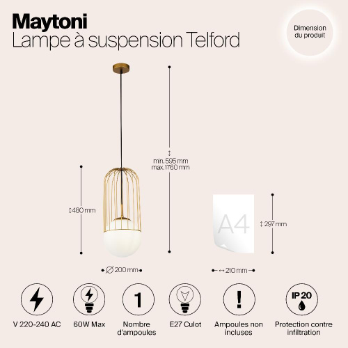 Подвесной светильник Maytoni Telford P363PL-01G Подвесной светильник Maytoni Telford P363PL-01G