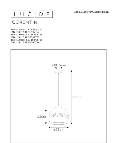 Подвесной светильник Lucide Corentin 30484/28/66 Подвесной светильник Lucide Corentin 30484/28/66
