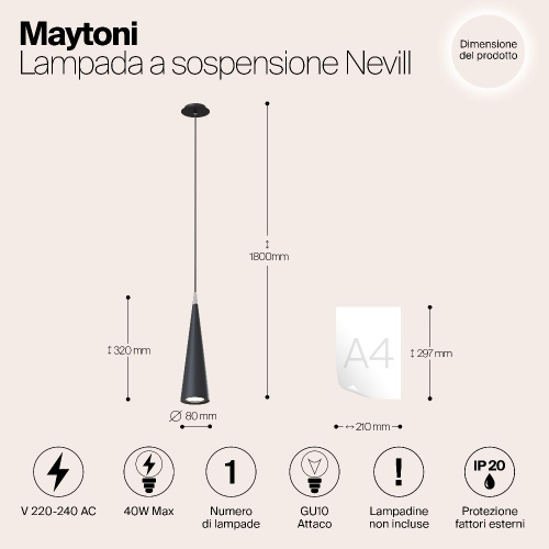 Подвесной светильник Maytoni Nevill P318PL-01B Подвесной светильник Maytoni Nevill P318PL-01B