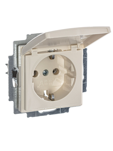 Розетка ABB Basic55 Schuko с/з 16A 250V с крышкой безвинтовой зажим слоновая кость 2CKA002018A0351
